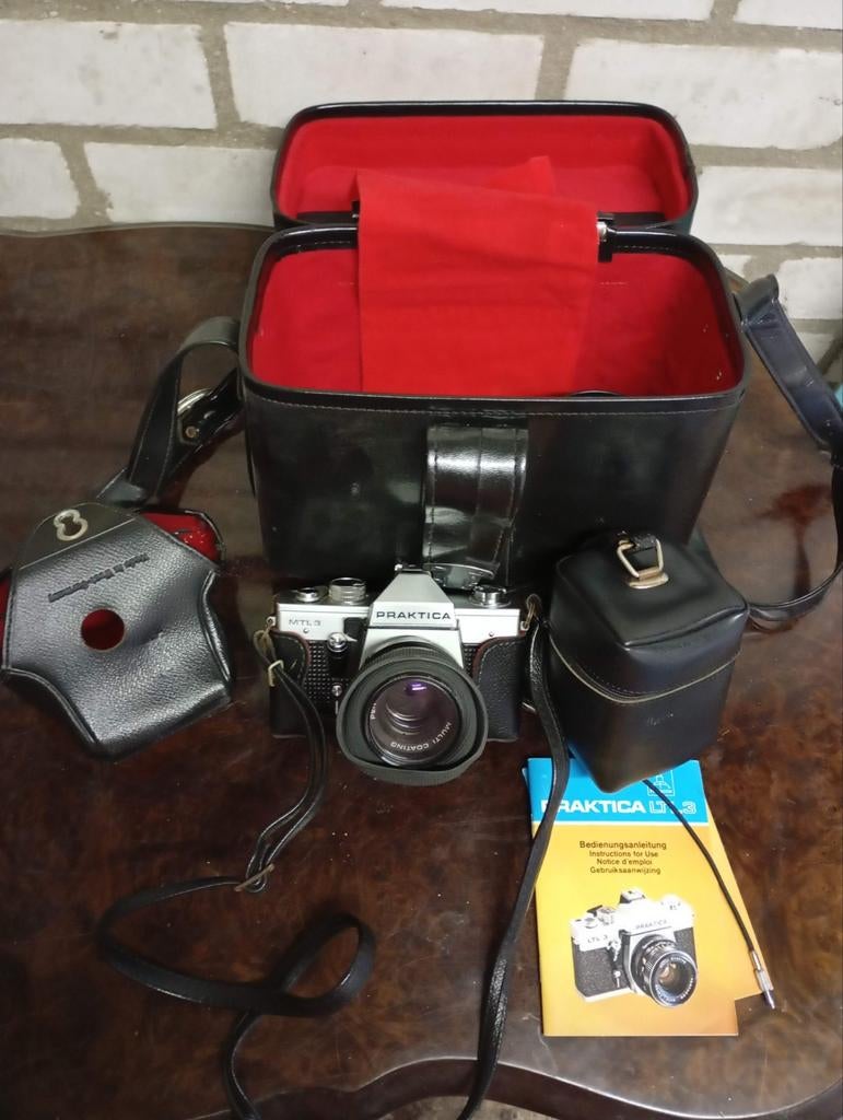 Vintage Praktica MTL3 camera met tas en boekje, Audio, Tv en Foto, Fotocamera's Analoog, Ophalen of Verzenden