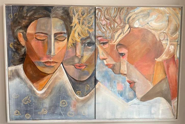 Tweeluik schilderij '4 Friends' abstracte portretten, Ophalen