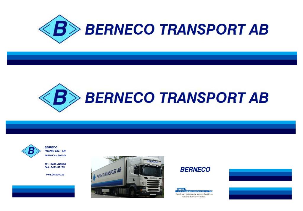 Vrachtauto decal 1:50 Berneco transport Zweden, Verzenden, Nieuw, Bus of Vrachtwagen, Overige merken