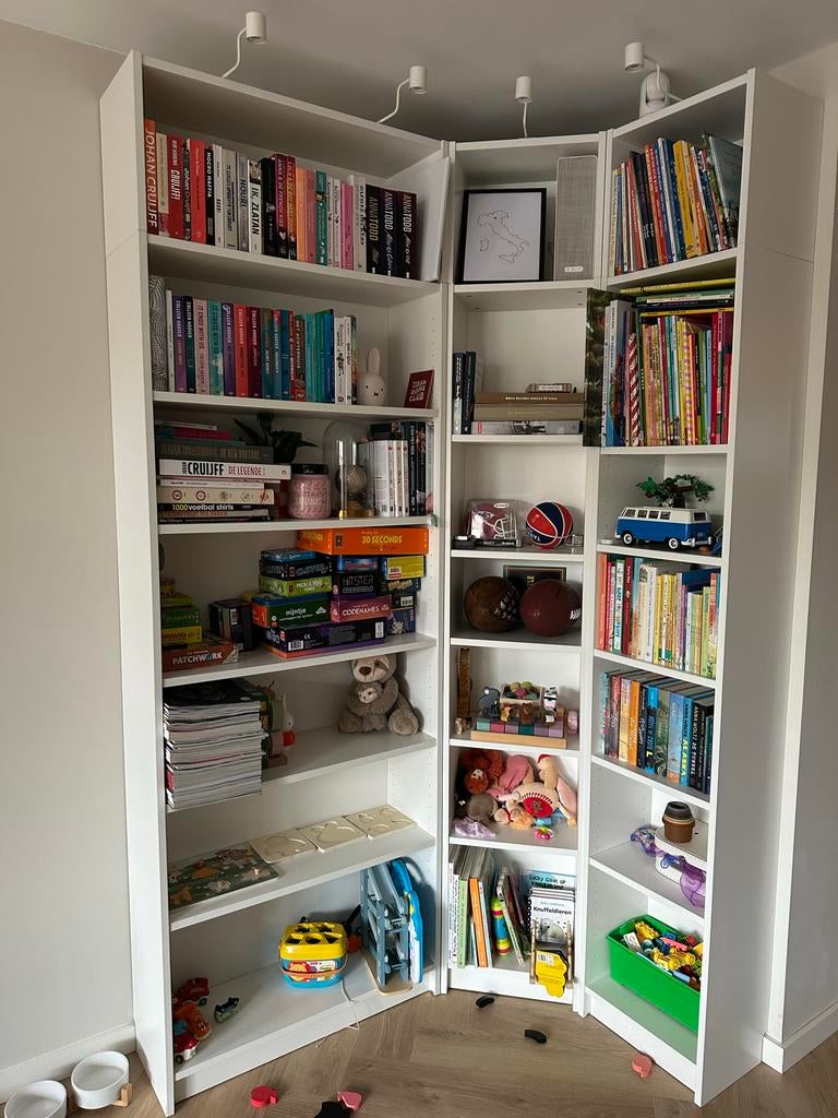 Billy Boekenkast Hoekopstelling met Verlichting en Bovendele, Ophalen, Gebruikt, 200 cm of meer, 150 tot 200 cm