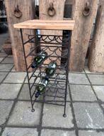 Stoer wijnrek: zwaar ijzer met oud houten blad - OUTLET!, Ophalen, 15 tot 25 flessen, Nieuw, Nvt