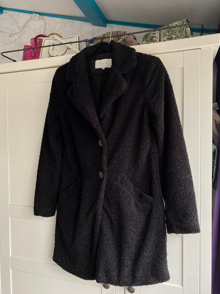 Zwarte teddy winterjas Vila maat XS, Ophalen of Verzenden, Gedragen, Maat 34 (XS) of kleiner, Zwart