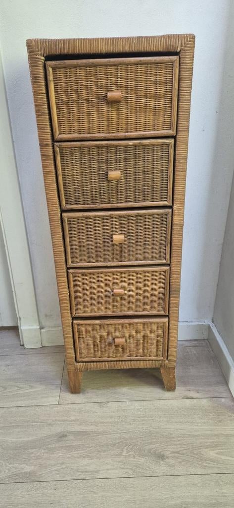 Rotan ladekastje met 5 lades - 100 cm hoog, Ophalen, Minder dan 50 cm, Gebruikt, 5 laden of meer