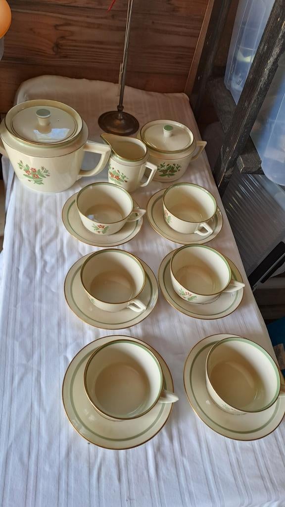 Royal Copenhagen thee servies Fensmark met gouden randje, Ophalen of Verzenden