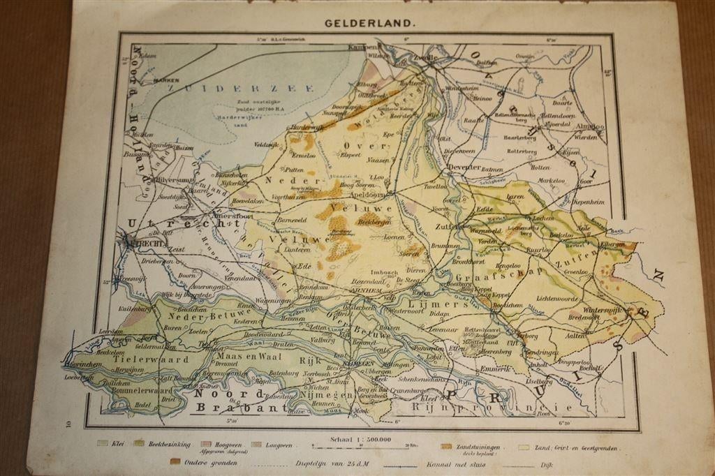 Antieke provinciekaart - Gelderland -Circa 1920, Boeken, Atlassen en Landkaarten, Gelezen, Ophalen of Verzenden, Landkaart, 1800 tot 2000