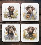 Duitse Staande Draadhaar Aquarel onderzetters met houder, Ophalen of Verzenden, Nieuw, Glas of Kopje