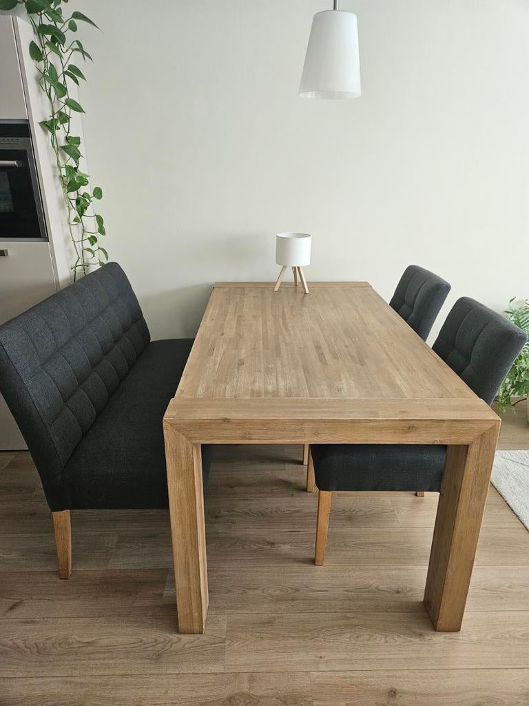Tafel, eetkamerbank en 2 stoelen, Huis en Inrichting, Stoelen, Ophalen, Gebruikt, Twee, Stof