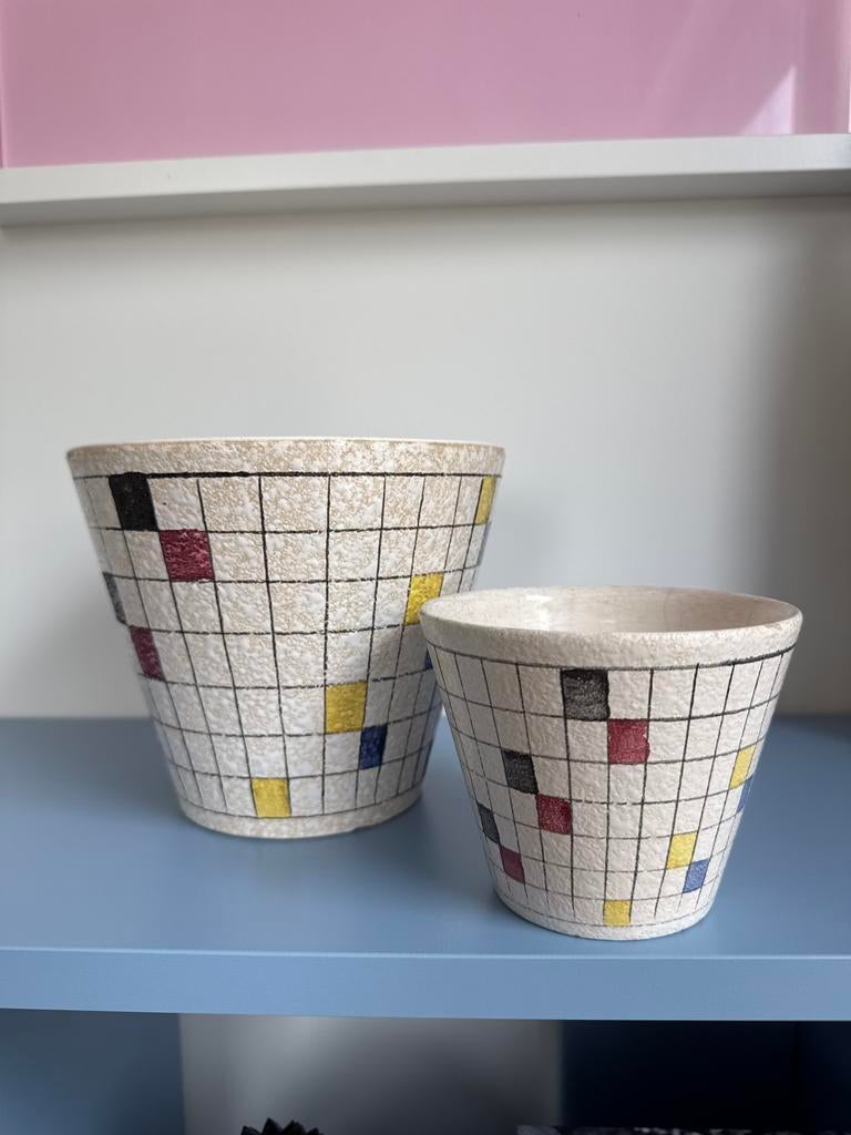 Set van 2 vintage ADCO bloempotjes, Ophalen, Overige materialen, Gebruikt, Rond