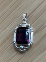 Antieke zilveren hanger met paarse Amethist, Ophalen of Verzenden, Zilver, Hanger