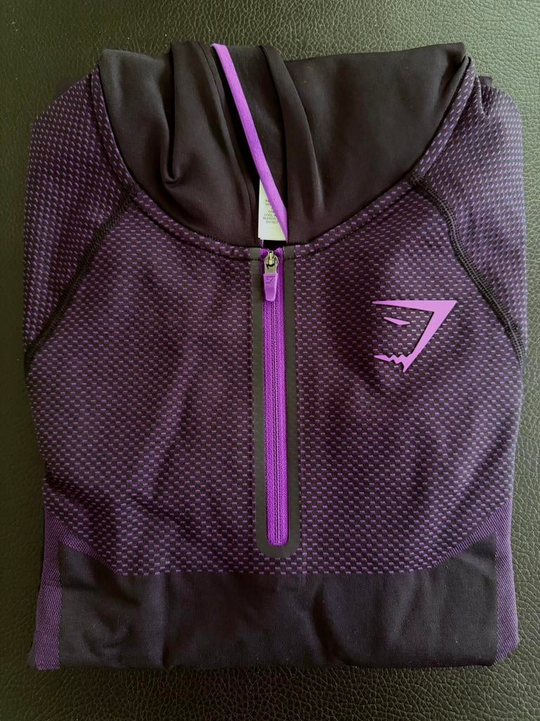 Gymshark Onyx 5.0 Seamless Hoodie Zwart/Paars M, Fitness, Maat 48/50 (M), Paars, Nieuw