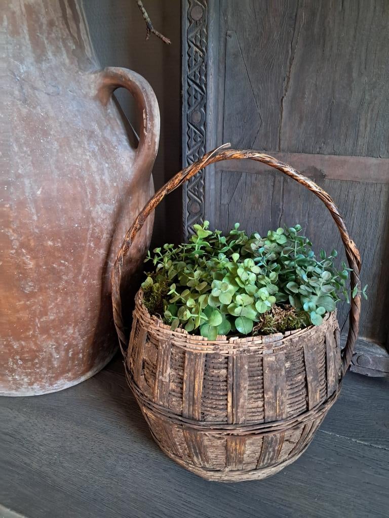 Mooie oude leemmand leem mand leemkruik, Ophalen of Verzenden, Gebruikt, Rond, Mand