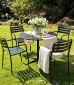 Zwarte metalen tuinset met ronde tafel en 4 armstoelen, Ophalen, Gebruikt, Tuinset, Eettafel