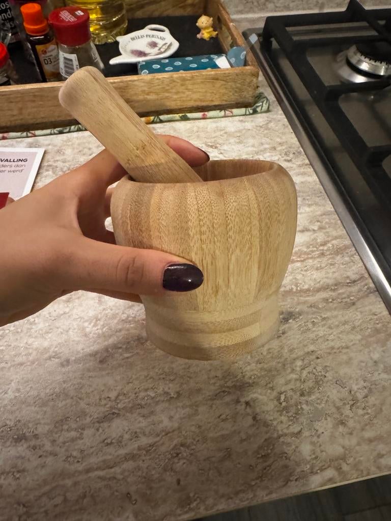 Houten vijzel en stamper, Overige typen, Hout, Ophalen of Verzenden, Zo goed als nieuw