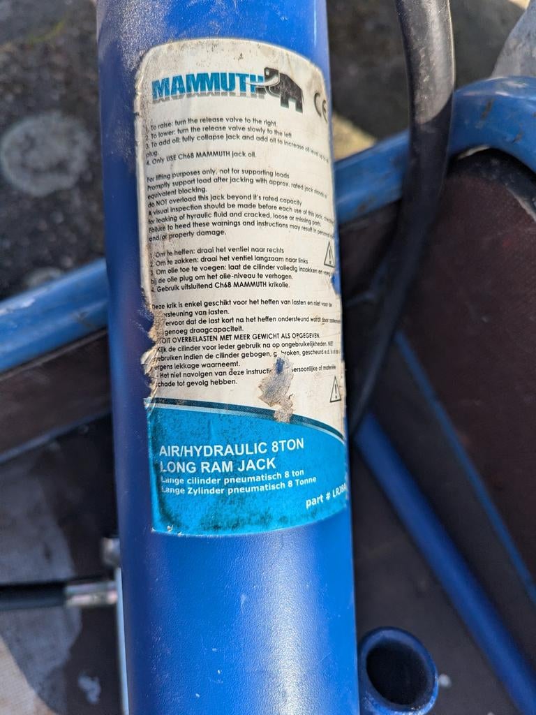 Mammuth Air/Hydraulische Krik 8 Ton - Lange Cilinder, Ophalen