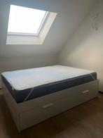 Tweepersoonsbed met 4 grote opberglades, Ophalen, Wit, Tweepersoons, 140 cm