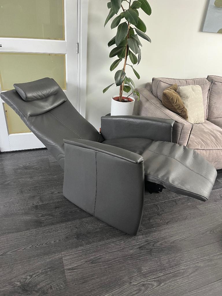 Prominent Relaxfauteuil Grijs Leer L Toscana Handmatig, Huis en Inrichting, Fauteuils, Minder dan 75 cm, Leer, Ophalen of Verzenden