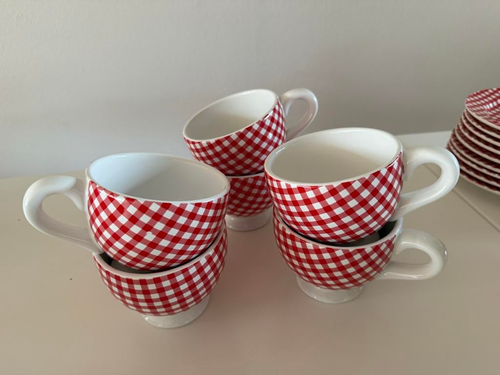 6 geruite  kopjes van Marieke at Home, Ophalen, Keramiek, Zo goed als nieuw, Overige stijlen