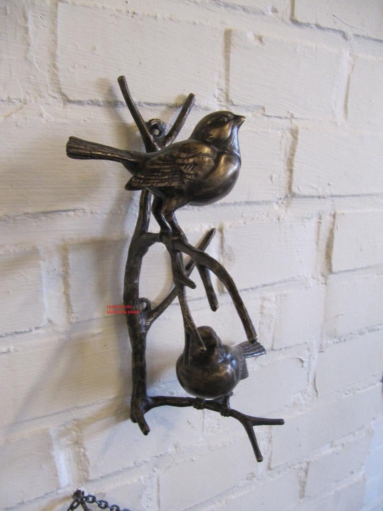 bronzen muurdecoratie / TAK met 2 VOGELS /mussen/verticaal, Huis en tuin decoratie Marie, Nieuw, Info@huisentuindecoratiemarie.nl