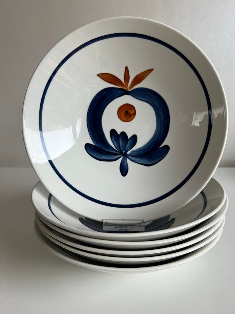 6 Vintage Rörstrand Polka Diepe Borden Hertha Bengtson 50’s, Ophalen of Verzenden