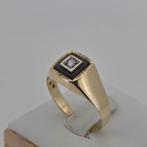 Gouden Ring 14k met Onyx & Zirkonia - Maat 20,5, Sieraden, Tassen en Uiterlijk, Ringen, 20 of groter, Met edelsteen, Ophalen of Verzenden