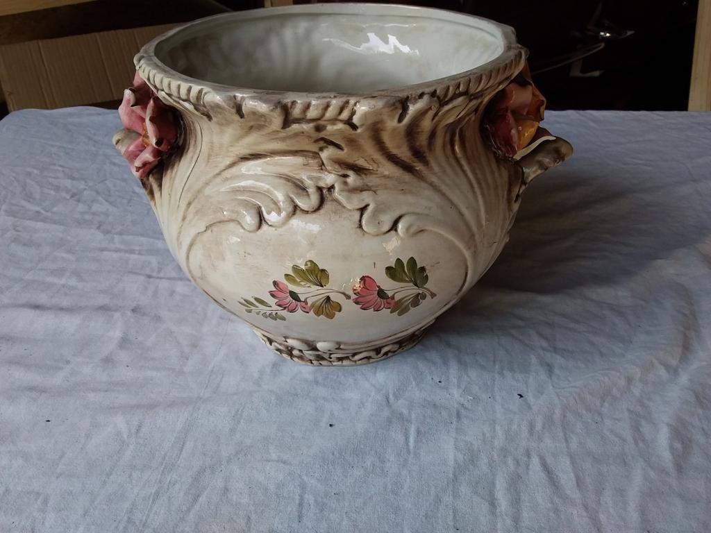 Vintage bloempot Bassano jaren 60  Italy porselein 23 cm, Tuin en Terras, Bloempotten, Rond, Ophalen of Verzenden, Aardewerk, Minder dan 40 cm