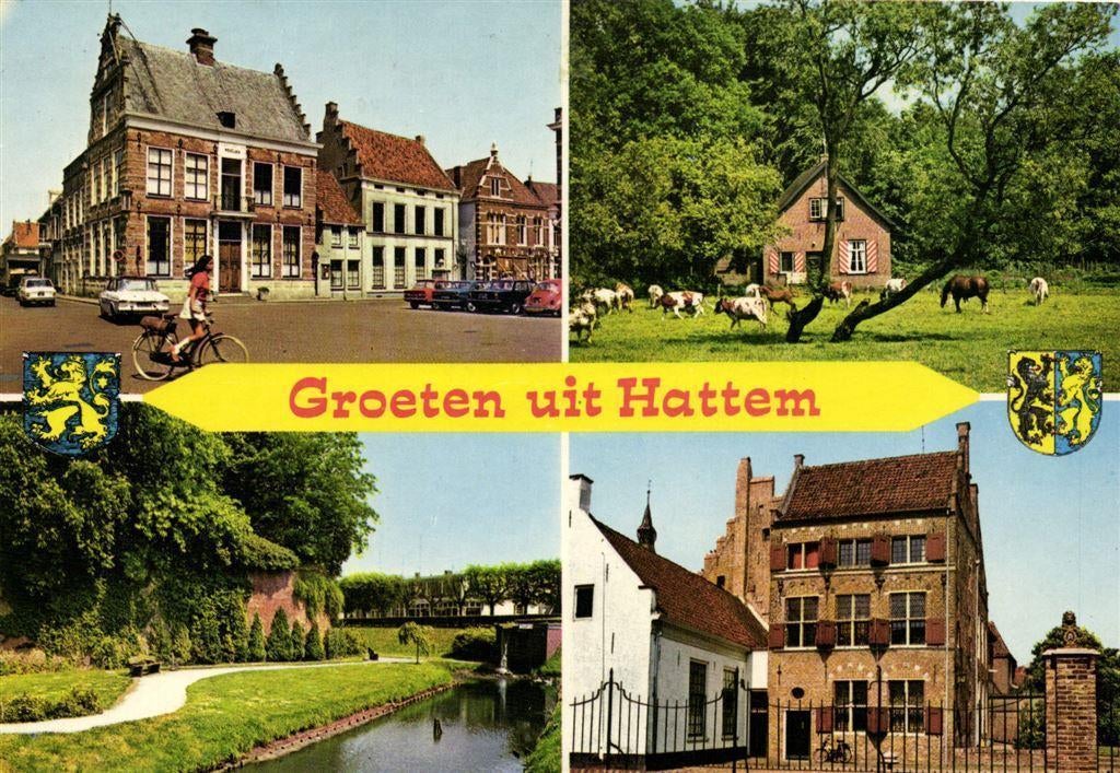 Groeten uit Hattem - 4 afb + wapens - 1972 gelopen, Ophalen of Verzenden, Voor 1920, Gelopen, Gelderland
