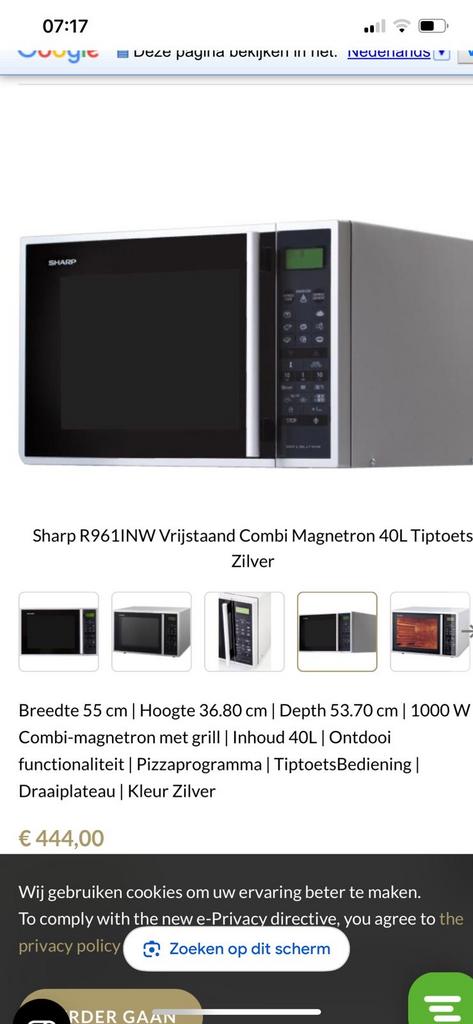Sharp R961INW Vrijstaande Combi Magnetron 40L Zilver, Witgoed en Apparatuur, Magnetrons, Ophalen, Combimagnetron, Grill, Zo goed als nieuw