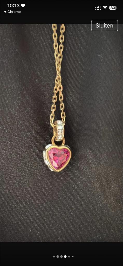 Swarovski ketting met rood hartje, Sieraden, Tassen en Uiterlijk, Kettingen, Ophalen of Verzenden, Zo goed als nieuw, Rood, Goud