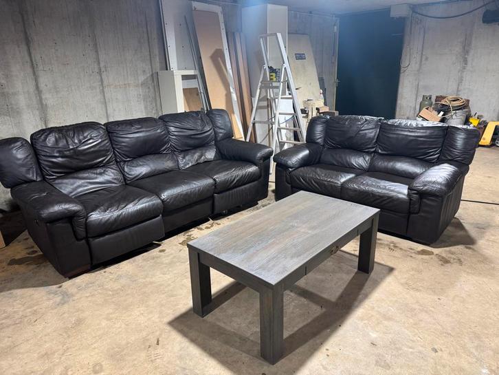 Leren bankstel met twee motoren, Huis en Inrichting, Banken | Bankstellen, Gebruikt, Rechte bank, Driepersoons, 200 tot 250 cm