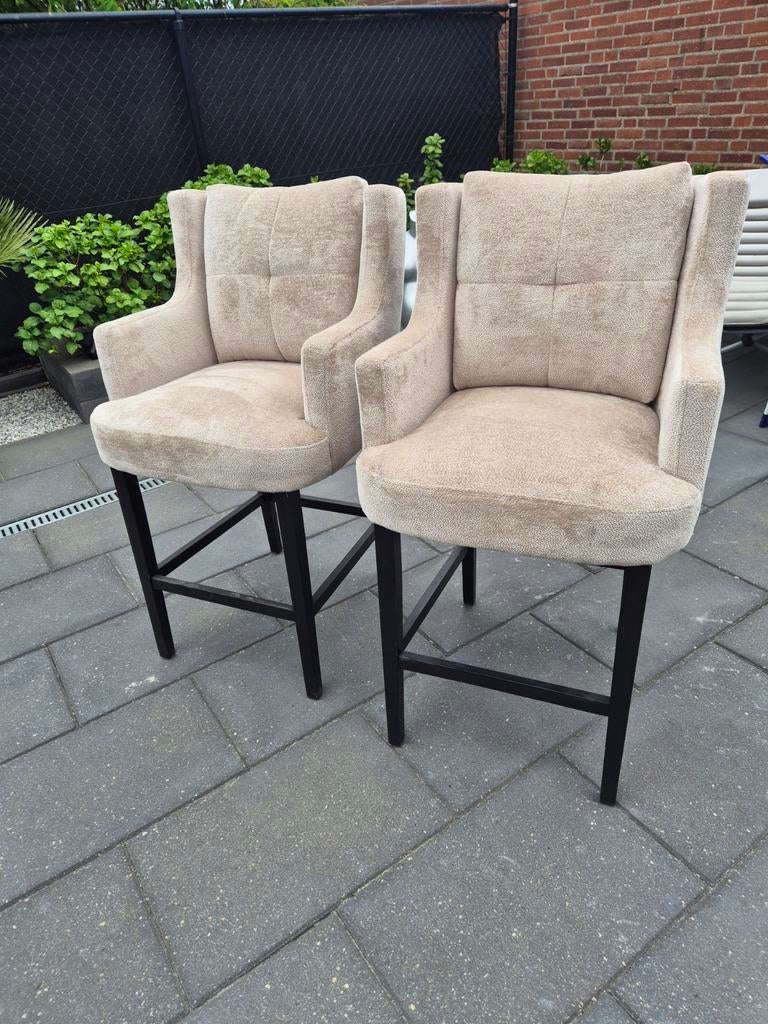 Set van 2 comfortabele barkrukken met rugleuning, Gebruikt, Met voetsteun, 60 tot 90 cm, Ophalen of Verzenden