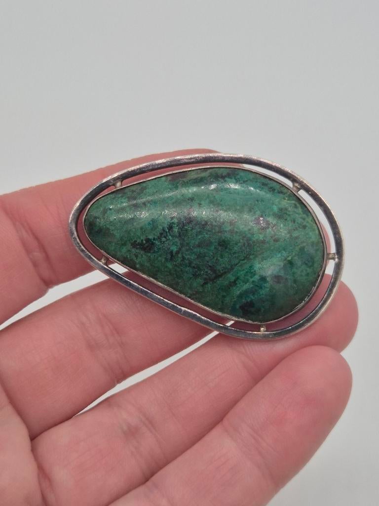 Mooie zilveren broche met Eilat steen(925), 4 tot 7 cm, Gebruikt, Verzenden, Met edelsteen