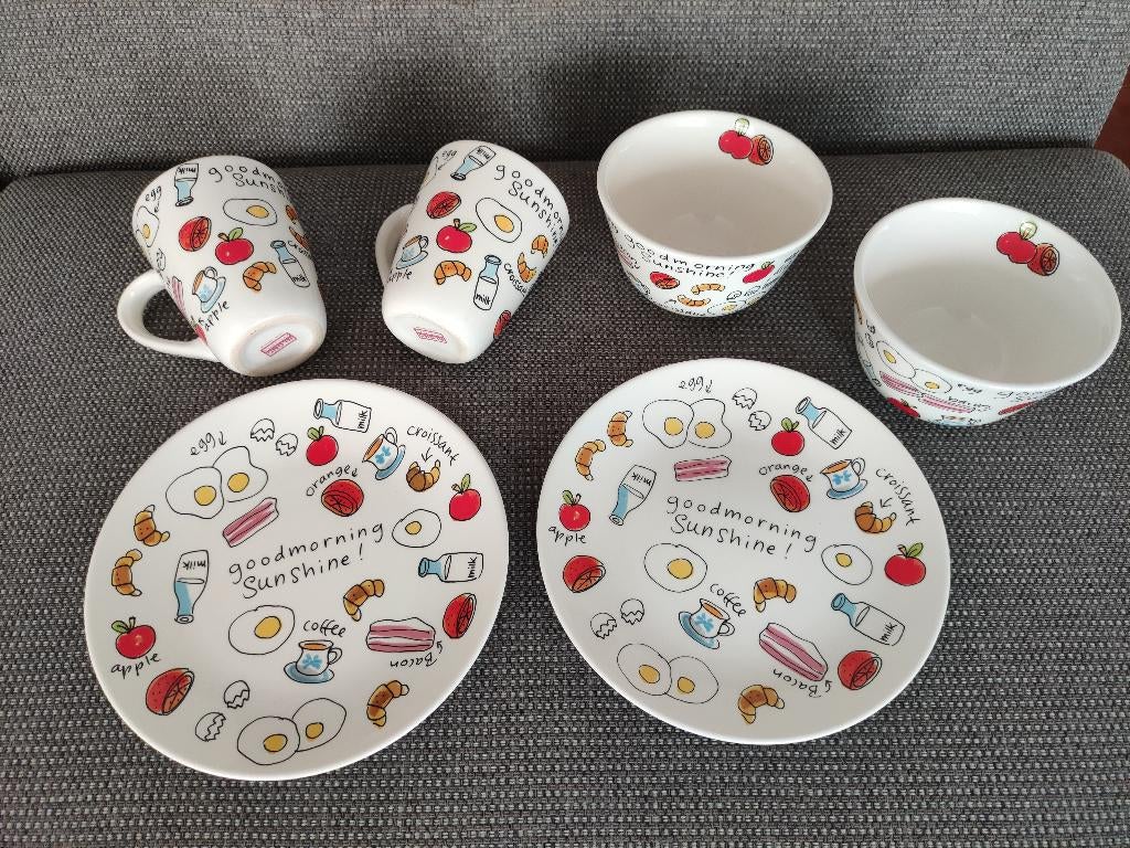 Blond Amsterdam Ontbijtservies 2x mok, 2x kom, 2x bord, Blond Amsterdam, Ophalen of Verzenden, Zo goed als nieuw, Aardewerk