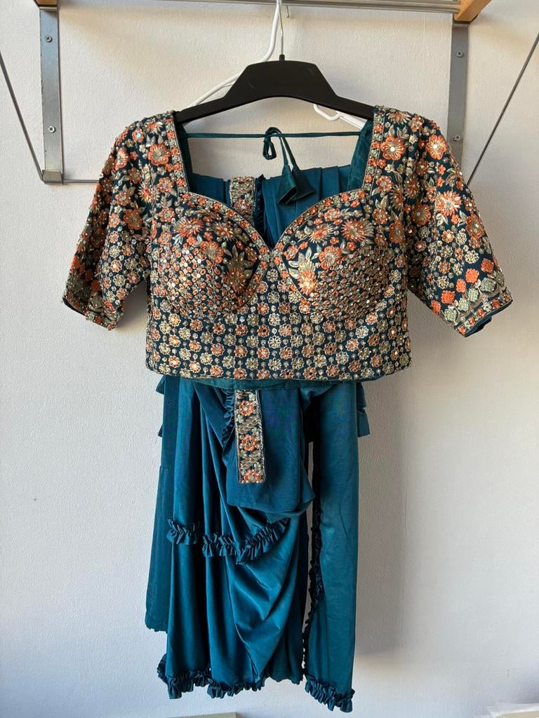 Indiase sari, Ophalen, Blauw, Zo goed als nieuw, Maat 36 (S)