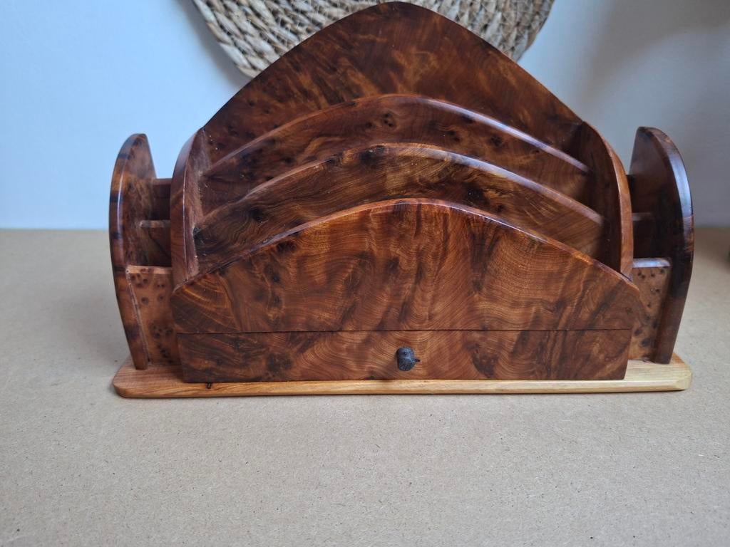 Vintage retro houten bureau organizer / brievenhouder met, Huis en Inrichting, Ophalen of Verzenden