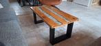 Salontafel massief teakhout met dubbele epoxy / hars rivier, Ophalen, 100 tot 150 cm, Hout met epoxy (glans), 50 tot 100 cm