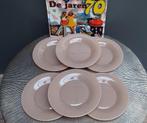 6 Vintage glazen ontbijt borden mokka zand beige, Gebruikt, Ophalen of Verzenden, Glas, Bord(en)