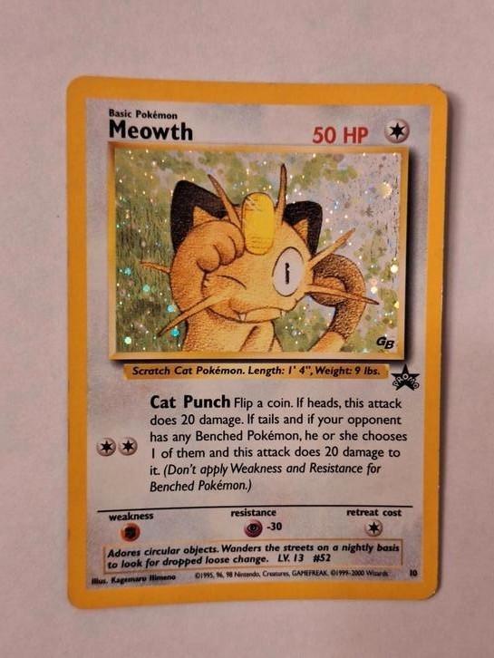 Jaren 90 Meowth black star promo holo Pokemon kaart, Hobby en Vrije tijd, Verzamelkaartspellen | Pokémon, Zo goed als nieuw, Losse kaart