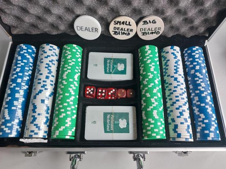 Pokerset in aluminium koffer met 300 chips, Hobby en Vrije tijd, Gezelschapsspellen | Kaartspellen, Gebruikt, Vijf spelers of meer