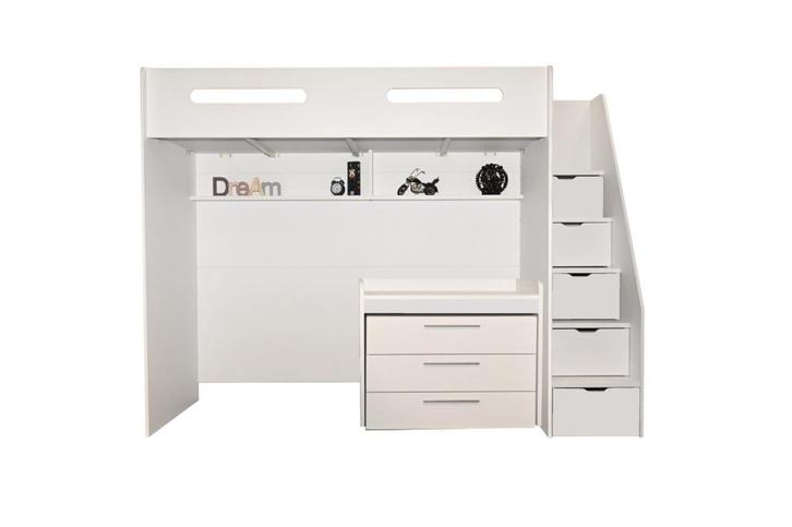 Options hoogslaper met bureau en ladekast - 90x200 - Wit, Huis en Inrichting, Slaapkamer | Stapelbedden en Hoogslapers