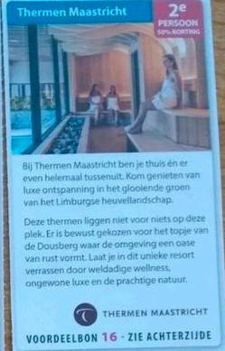 Kortingsbon Thermen Maastricht, Tickets en Kaartjes, Kortingen en Cadeaubonnen, Twee personen, Spa of Sauna, Kortingsbon