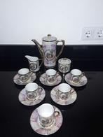 Oud barok rose 6pers theeservies met limogedecor&bladgoud, Antiek en Kunst, Antiek | Servies los, Verzenden