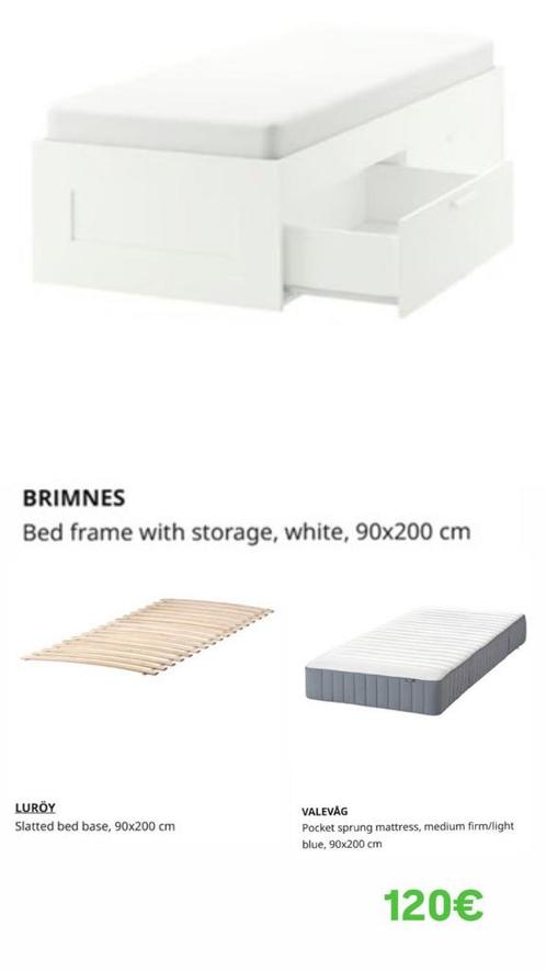 Full IKEA bed setup, Huis en Inrichting, Slaapkamer | Bedden, Zo goed als nieuw, Eenpersoons, 90 cm, 200 cm, Hout, Wit, Ophalen