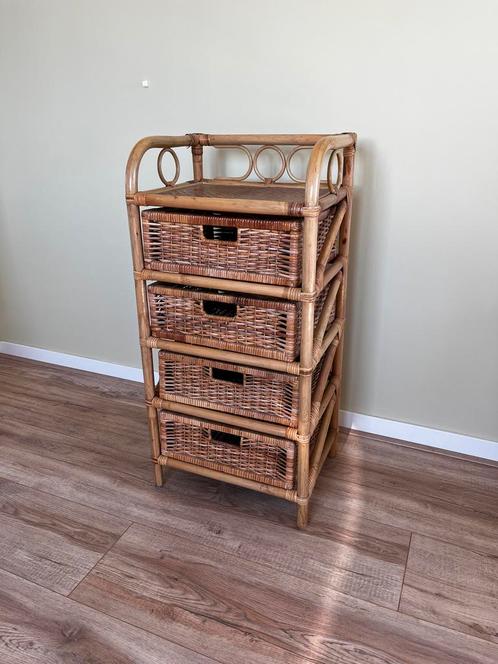 Rotan Ladekast met 4 Lades, Huis en Inrichting, Kasten | Ladekasten, Gebruikt, Minder dan 100 cm, Minder dan 50 cm, 25 tot 50 cm