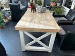 Houten eettafel, salontafel met glazen blad en bankje, Huis en Inrichting, Tafels | Eettafels, Ophalen, Gebruikt, Glas, 50 tot 100 cm