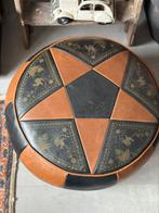 Vintage leren Poef, Ophalen of Verzenden, Rond