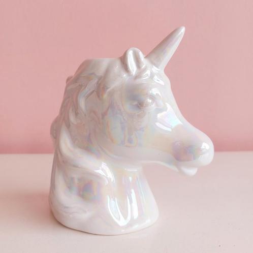 Eenhoorn vaasje, iriserend, regenboog, wit, Huis en Inrichting, Woonaccessoires | Vazen, Zo goed als nieuw, Wit, Minder dan 50 cm