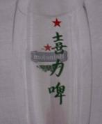 Heineken Bier dubbeldruk bierglas op voet met Chinese tekst, Ophalen of Verzenden, Nieuw, Glas of Glazen, Overige merken