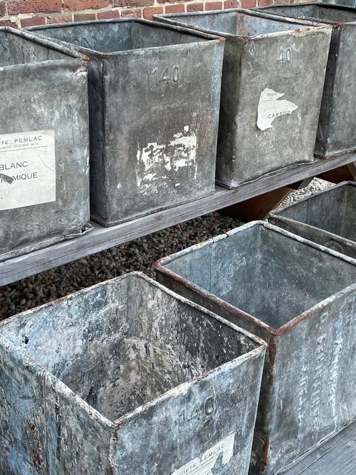 Brocante oude zinken fabrieks bakken / bak zink vierkant, Antiek en Kunst, Curiosa en Brocante, Ophalen of Verzenden