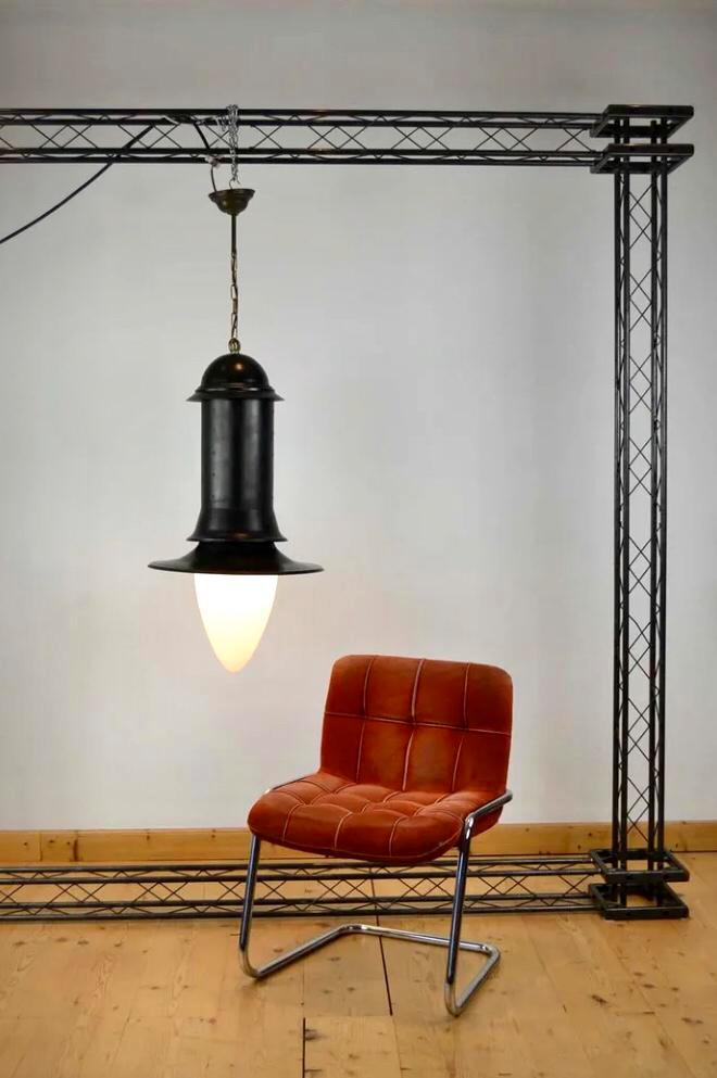 Grote Hanglamp in Industriële Stijl + Galzen Lampenkap, Huis en Inrichting, Lampen | Hanglampen, Gebruikt, 75 cm of meer, Glas
