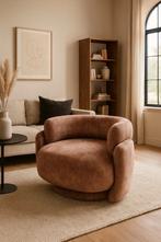 Design fauteuil beige/bruin, Ophalen, Zo goed als nieuw, Minder dan 75 cm, 50 tot 75 cm